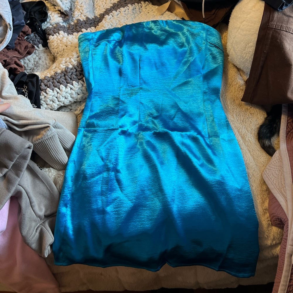 Blue metallic mini dress